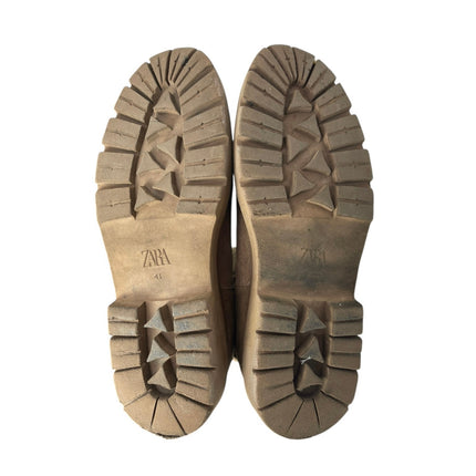 ZARA Womens Brown Suede Side Gore Chunky Sole Round Toe Ankle Chelsea Boots 10.5