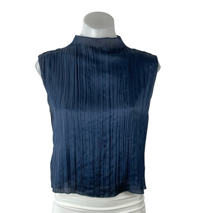Abercrombie & Fitch Women's Blue Pleated Mock Neck Sleeveless Tank Blouse Top XS