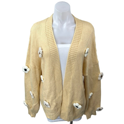 Fashion Yellow White Floral 3D Knit Oversized Open Cardigan Sweater Top Size M
