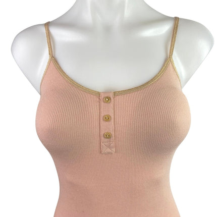 NEW YSE Pink Rib Knit Sleeveless Henley Button Cami Camisole Bodysuit Tank Top 6