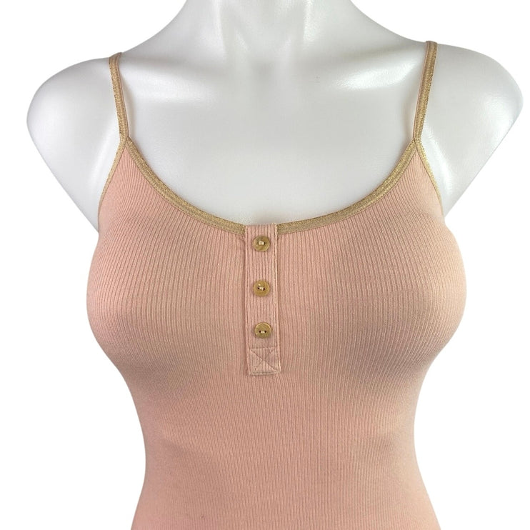 NEW YSE Pink Rib Knit Sleeveless Henley Button Cami Camisole Bodysuit Tank Top 6
