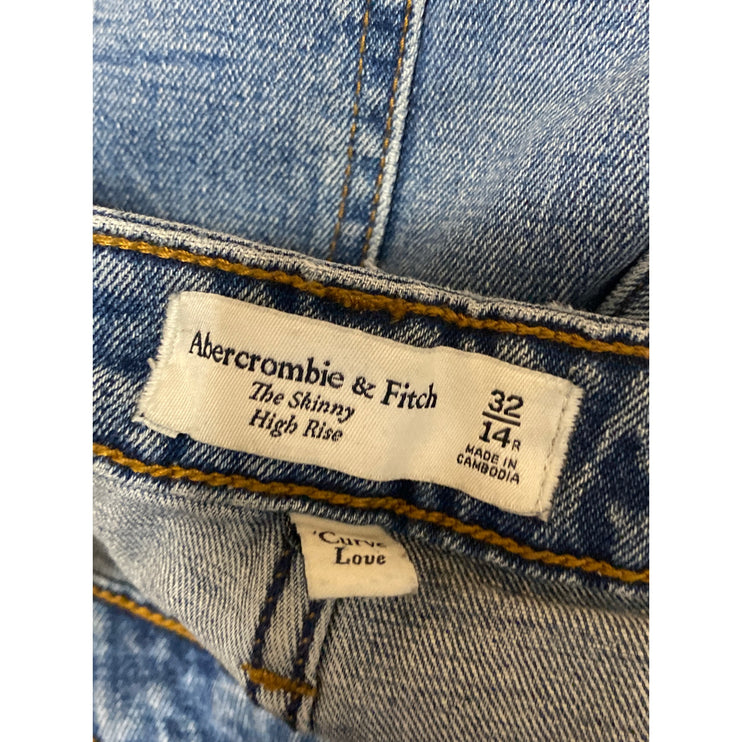 Abercrombie & Fitch High Waisted Distressed Skinny Leg Denim Jeans Pants Size 32