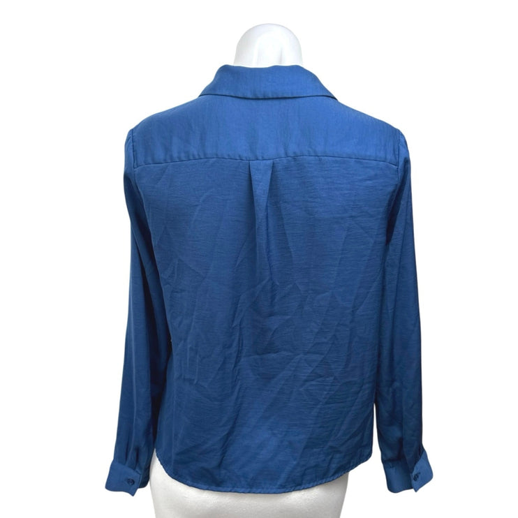 Banana Republic Women's Blue Collared Long Sleeve Crop Shirt Blouse Top Size XS