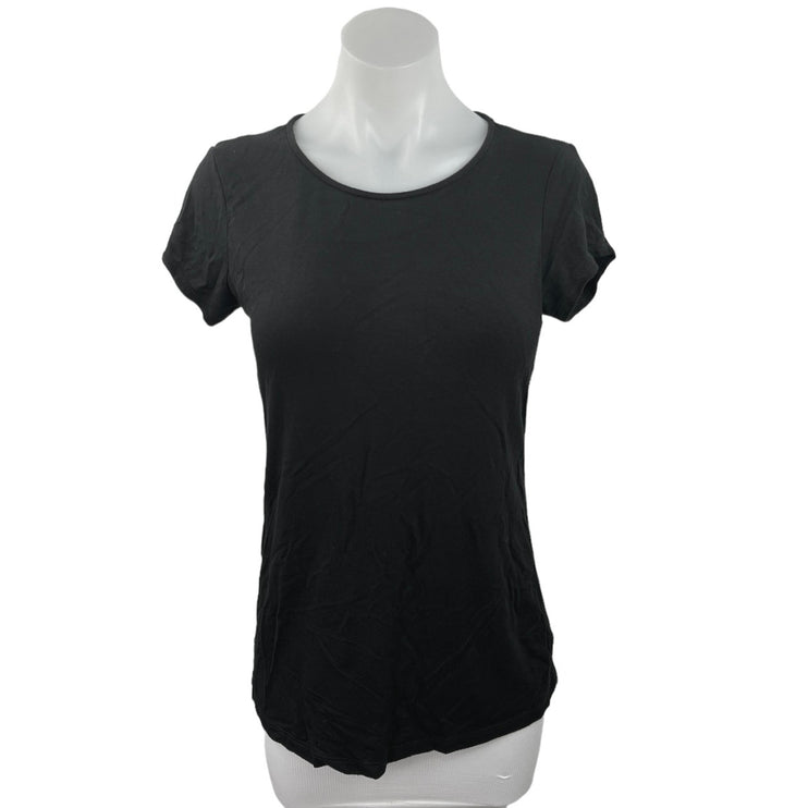 Tahari Black Crew Neck Short Sleeve Knit Pullover Stretch Casual T-Shirt Top S