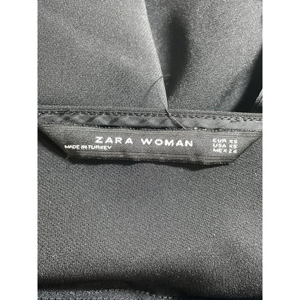 Zara Women's Black Side Ruched Boat Neck Cap Sleeve Slim Midi Sheath Dress Sz XS