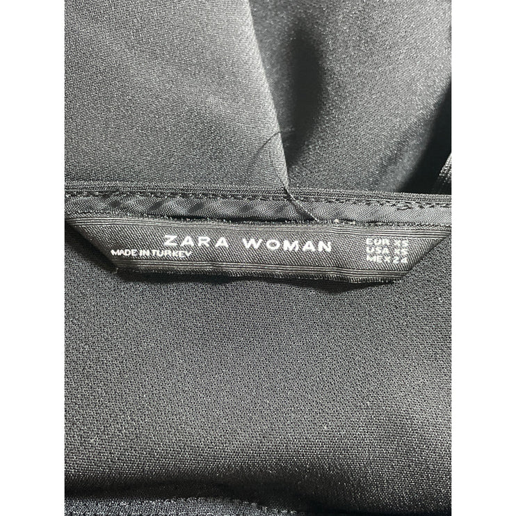 Zara Women's Black Side Ruched Boat Neck Cap Sleeve Slim Midi Sheath Dress Sz XS