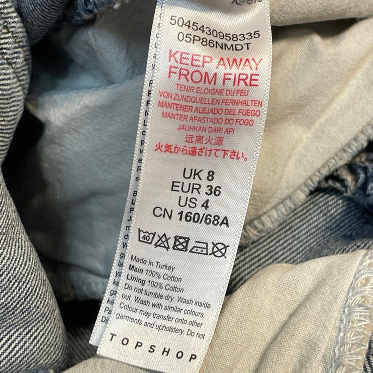 Topshop Women's Blue Sleeveless Denim Jean Button Up Overalls Jumpsuit Size M