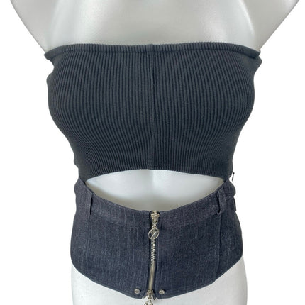Yuse Black Ribbed Knit Sleeveless Strapless Cutout Tube Bandeau Blouse Top Sz M