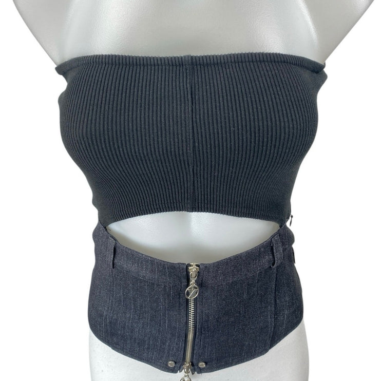 Yuse Black Ribbed Knit Sleeveless Strapless Cutout Tube Bandeau Blouse Top Sz M