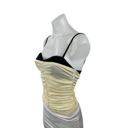 Women's Peek a Boo Bra Colorblock Ruched Mesh Sleeveless Bustier Cami Tank Top S