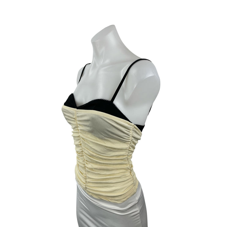 Women's Peek a Boo Bra Colorblock Ruched Mesh Sleeveless Bustier Cami Tank Top S