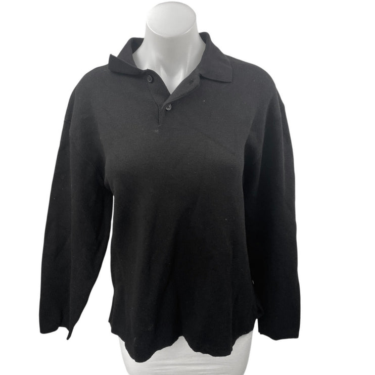Zara Women's Black Collared Long Sleeve Knit Polo Sweatshirt Sweater Top Size L