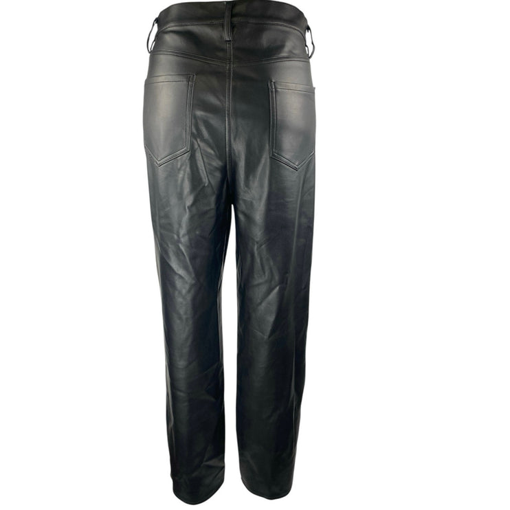 Olivaceous Women's Black Faux Leather Vegan Straight Trousers Pants Size L