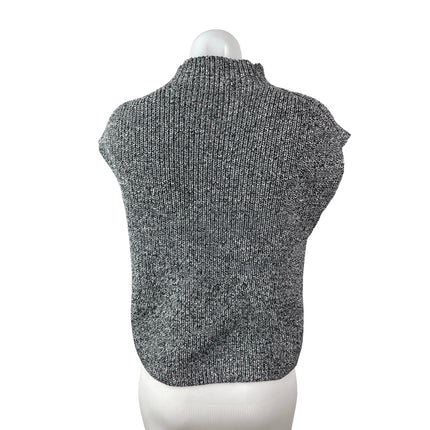 Massimo Dutti Gray Marled Cap Sleeve Mock Neck Ribbed Knit Sweater Top Size XS