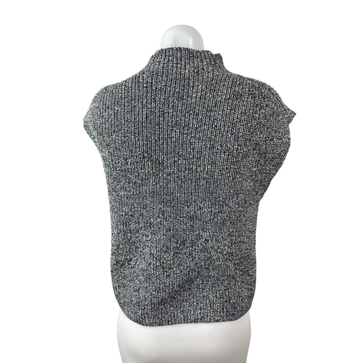 Massimo Dutti Gray Marled Cap Sleeve Mock Neck Ribbed Knit Sweater Top Size XS