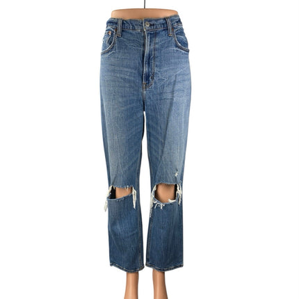 Abercrombie & Fitch Blue Distressed Ultra High Rise Straight Denim Jeans Size 30