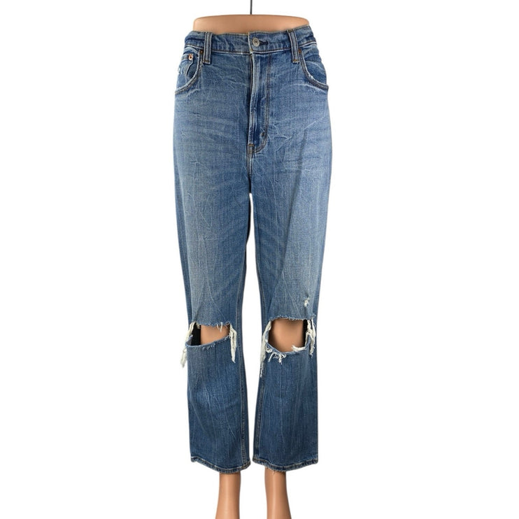 Abercrombie & Fitch Blue Distressed Ultra High Rise Straight Denim Jeans Size 30