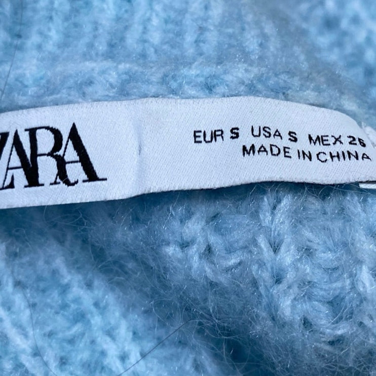 Zara Women's Blue Chunky Knit Crewneck Long Sleeve Sweatshirt Sweater Top Size S