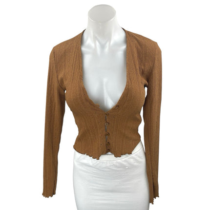 Zara Women's Brown Long Sleeve Knit Button Up Cardigan Sweater Top Size XS