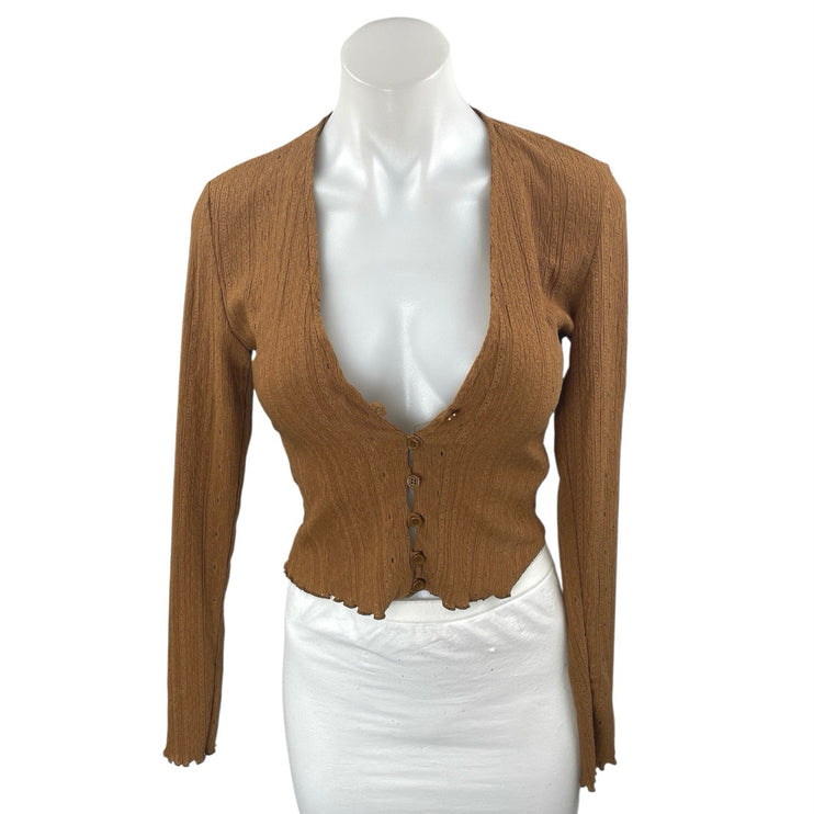 Zara Women's Brown Long Sleeve Knit Button Up Cardigan Sweater Top Size XS