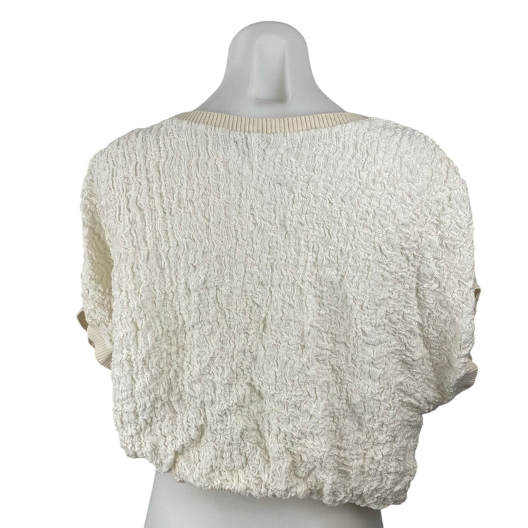Zara Women's Cream Textured Half Dolman Sleeve Crop Boxy Sweater Blouse Top Sz M