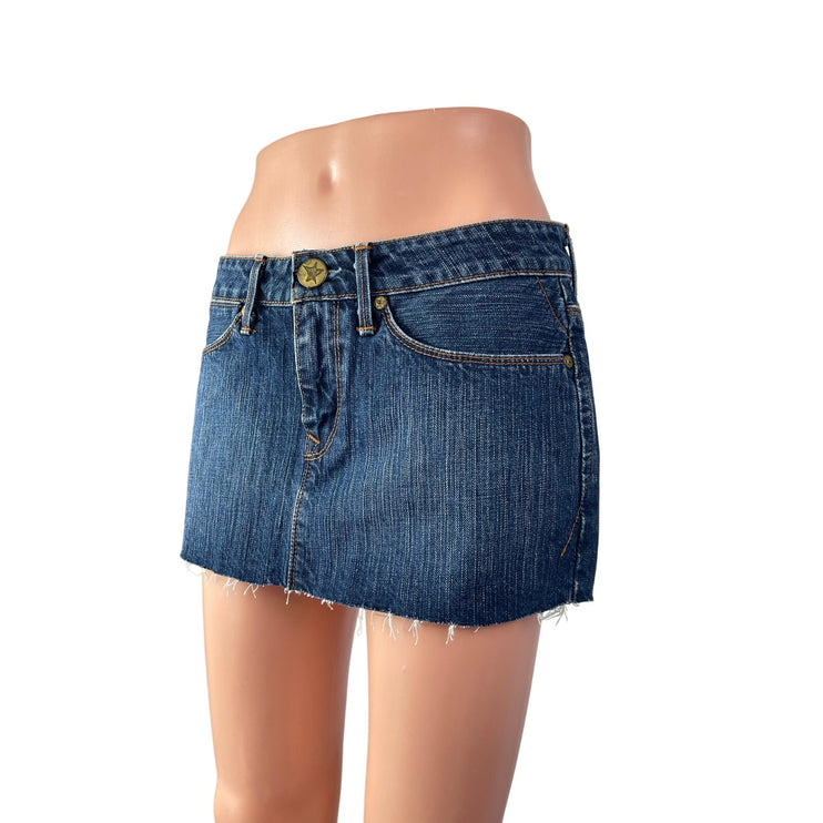 Levi's Women's Blue Medium Wash Raw Hem Frayed Mini Denim Jean Skirt Size M