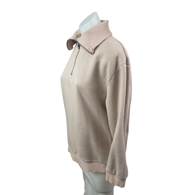 Academy Women's Beige Quarter Zip Collared Long Sleeve Sweatshirt Top Size XS