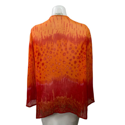 Rhapsodie De Weinberg Orange Leopard Animal Print Tie Front Sheer Blouse Top 40