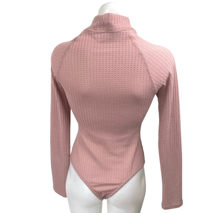 Lulus Women's Purple Pink Waffle Knit Long Sleeve Turtleneck Bodysuit Top Size S