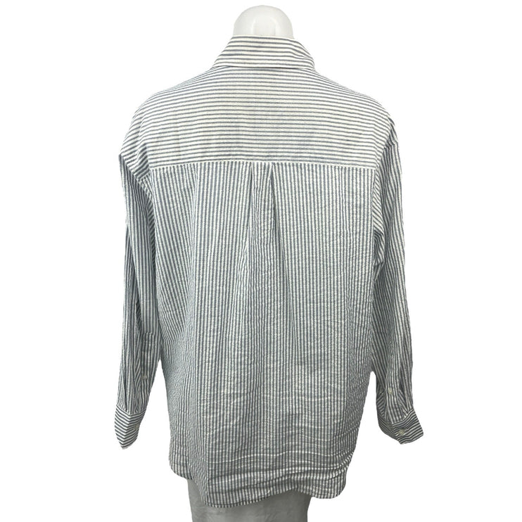 Gap Women's White Blue Striped Metallic Button Up Long Sleeve Shirt Blouse Top S