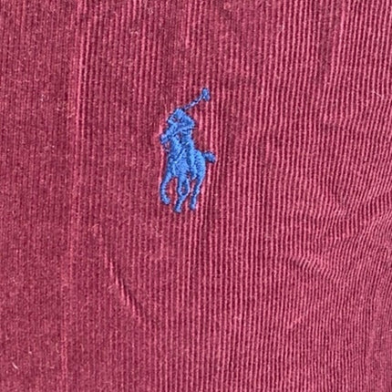 Ralph Lauren Men's Red Maroon Corduroy Long Sleeve Button Up Shirt Top Size L