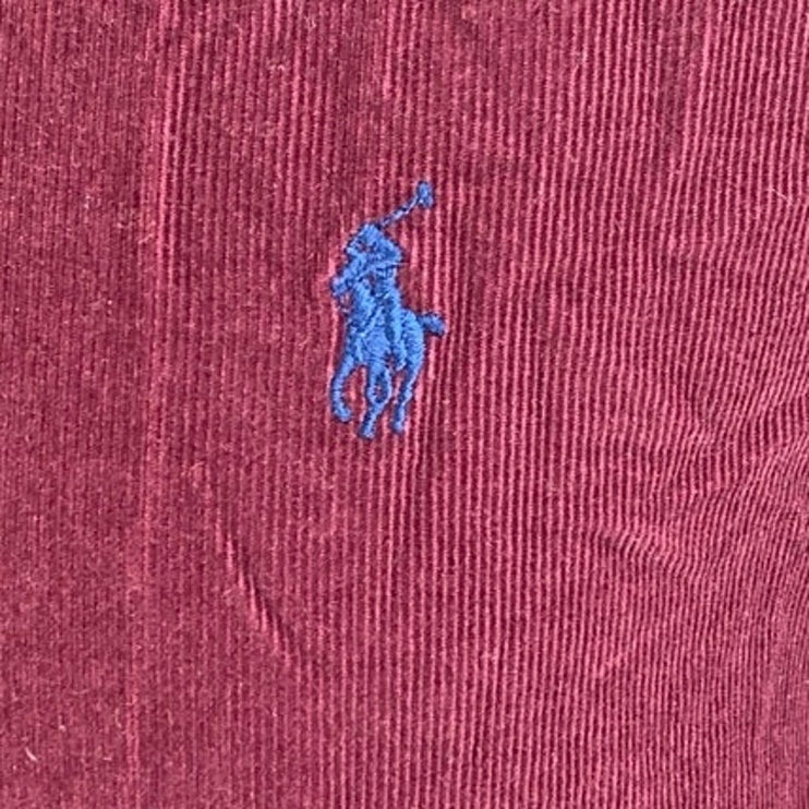 Ralph Lauren Men's Red Maroon Corduroy Long Sleeve Button Up Shirt Top Size L