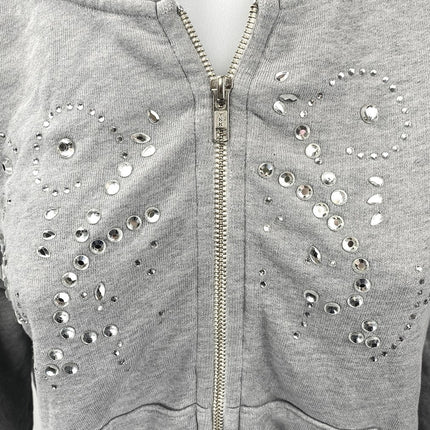 Wildfox Womens Gray Rhinestone Beaded Hoodie Hooded Zip Up Sweatshirt Top Size S