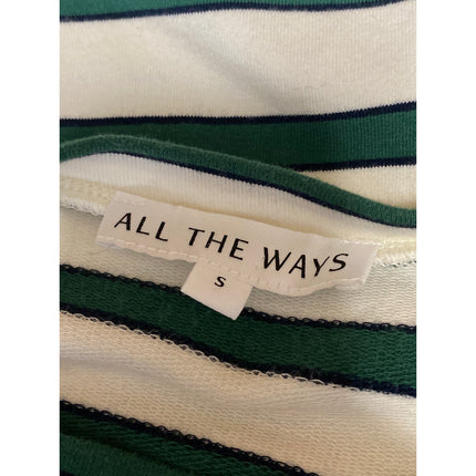 All The Ways Women's Green White Striped Long Sleeve Boxy T Shirt Tee Top Size S