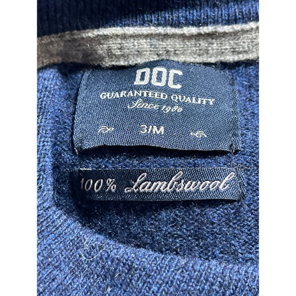 DOC Men's Blue 100% Lambswool Polo Long Sleeve Sweatshirt Sweater Top Size M