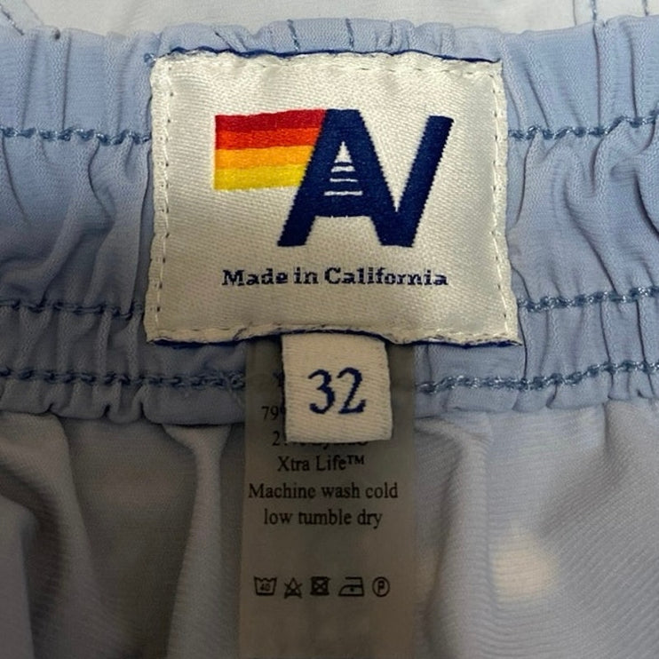 Aviator Nation 5 Stripe Flex Men's Blue Elastic Waist Activewear Swim Shorts 32