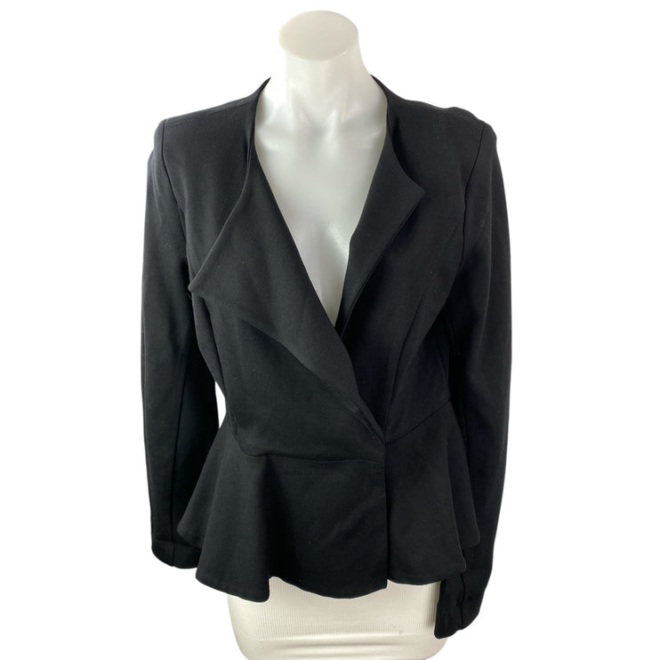 Cabi Women's Black Ponte Knit Collar Long Sleeve Peplum Blazer Coat Jacket Sz 4