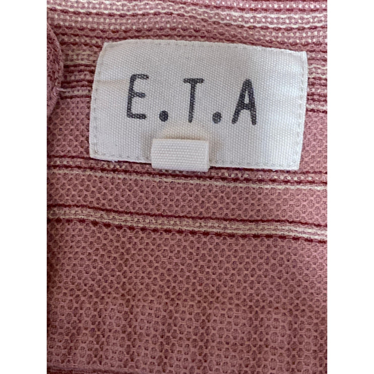 E.T.A Men's Pink Striped Collarless Long Sleeve Button Down Shirt Top Size M
