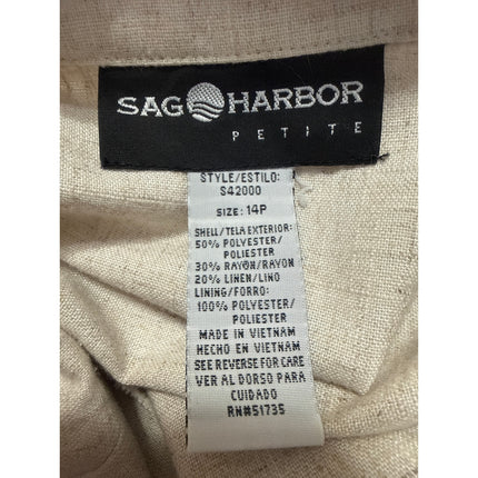 Sag Harbor Beige Linen Blazer Coat Jacket Trousers Pants 2-Piece Suit Set 12/14P