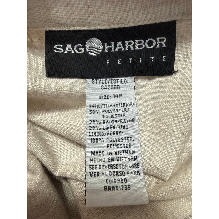 Sag Harbor Beige Linen Blazer Coat Jacket Trousers Pants 2-Piece Suit Set 12/14P