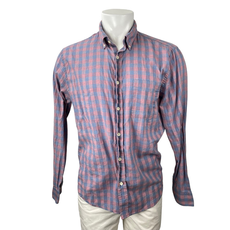 Faherty Men's Purple Plaid Gingham Check Long Sleeve Button Down Shirt Top L