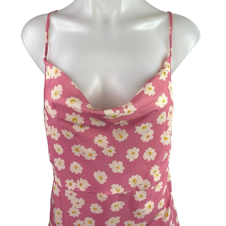 Sugar + Lips Pink Floral Sleeveless Cowl Neck Cami Camisole Midi Tank Dress Sz M