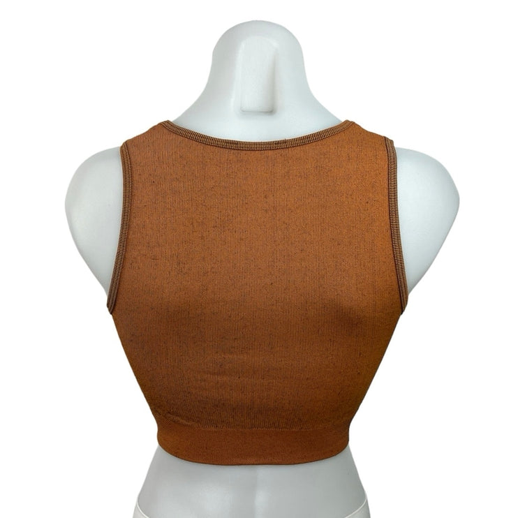 ZARA Brown Seamless Knit Jacquard Scoop Neck Pullover Bustier Crop Top Size XS/S