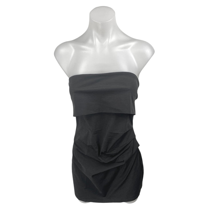 NEW Mango MNG Black Strapless Tube Bandeau Overlay Mini Bodycon Dress Size S