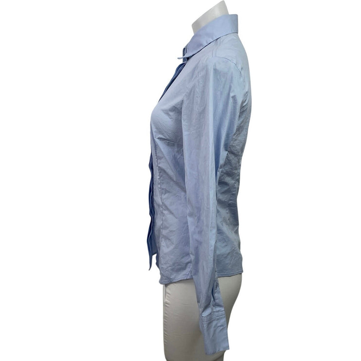 MNG Mango Women's Blue Slim Fit Collar Long Sleeve Button Down Shirt Top Size 4