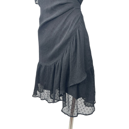 AllSaints Sienna Clip Dot Black Mesh Tulle Ruffle Puff Sleeve Mini Wrap Dress 6