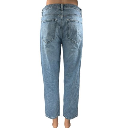 Banana Republic Blue High Rise Straight Distressed Ripped Knee Denim Jeans Sz 27
