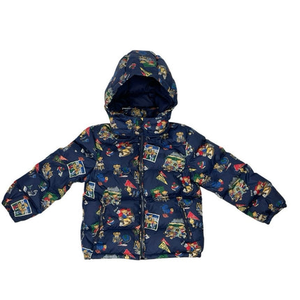 Polo Ralph Lauren Boy Navy Blue Bear Hoodie Hooded Full Zip Puffer Jacket Size 5