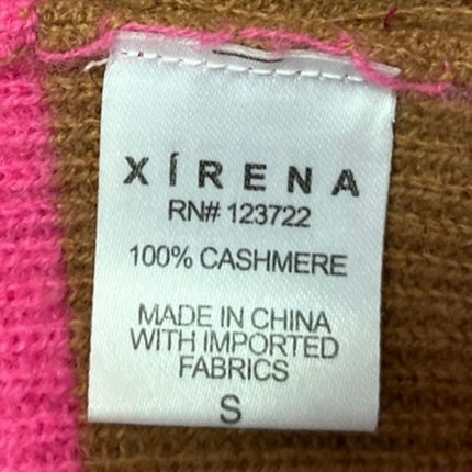 Xirena Rafferty Pink Brown 100% Cashmere Striped Button Collar Sweater Top Sz S