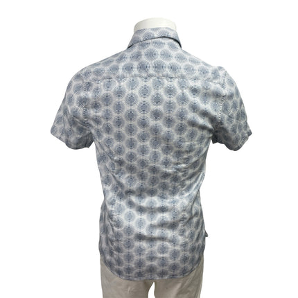 Ted Baker Men's Blue Geometric Slim Fit Short Sleeve Button Down Shirt Top S